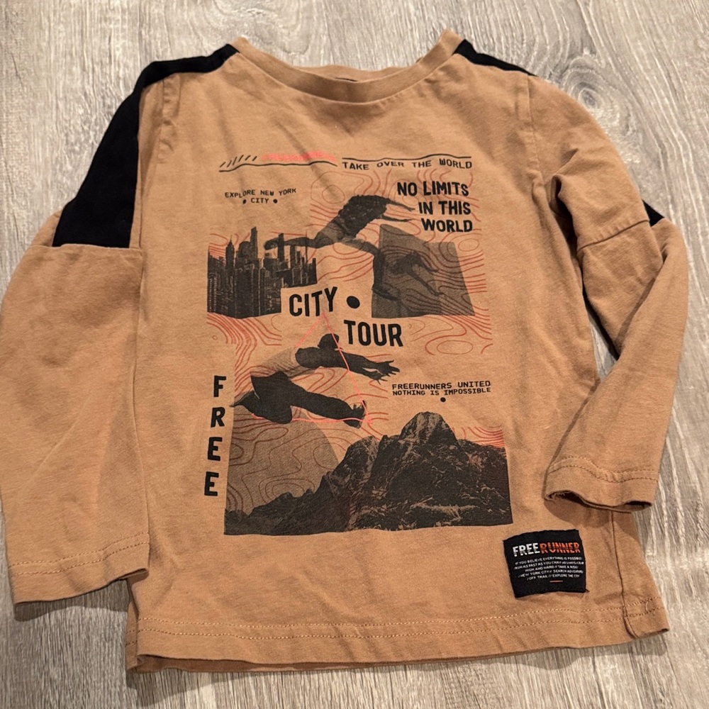 Kids Tan Long Sleeve Graphic Tee